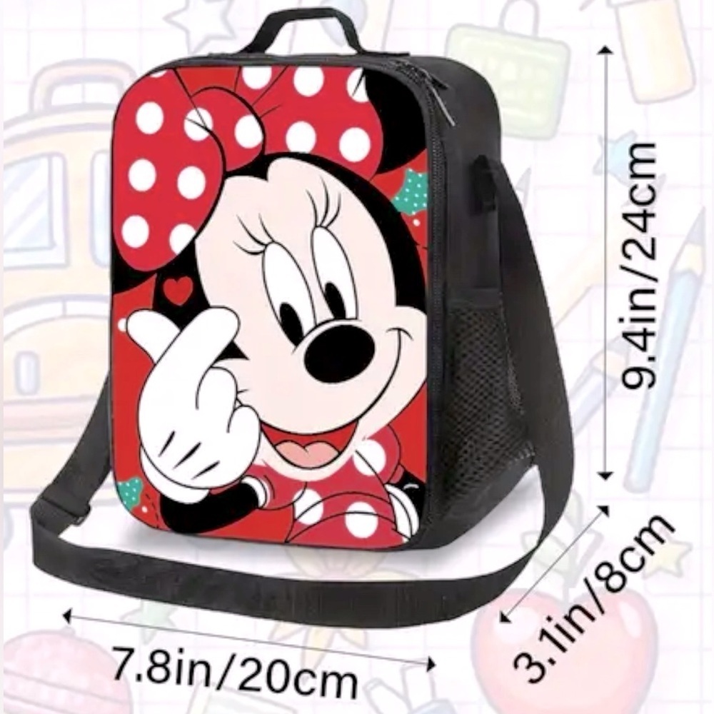 Disney’s Minnie Mouse Lunch Bag Insulated Polka Dot Red Black Meal Bag Tote NEW - Picture 11 of 16